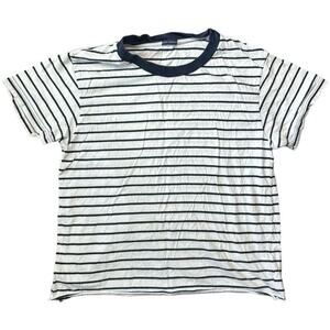 Brandy Melville White Navy Crew Neck Stripe Tee Shirt Junior